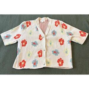 Listicle Sweater Womens Large Cream Knit Floral Preppy Cropped